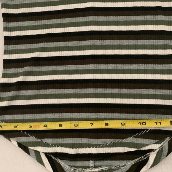 NWT Free People Good on You Army Green Stripe Round Hem Ribbed Tee Top - Picture 11 of 16